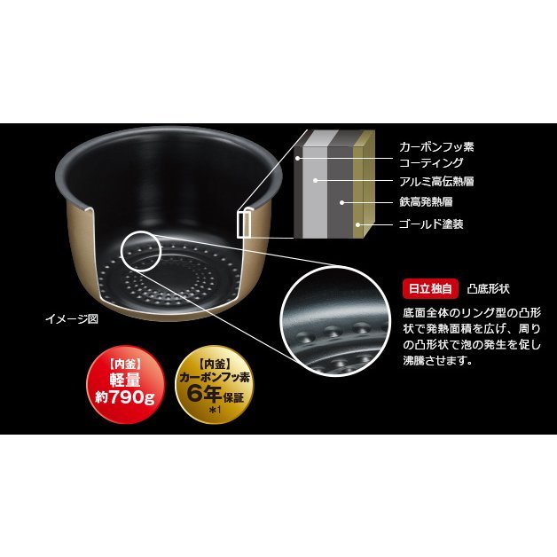 HITACHI Pressure Steam IH Rice Cooker Boiling Iron Pot Steamless Fluffy Gozen RZ-W100EM 5.5 cup capacity Jet black