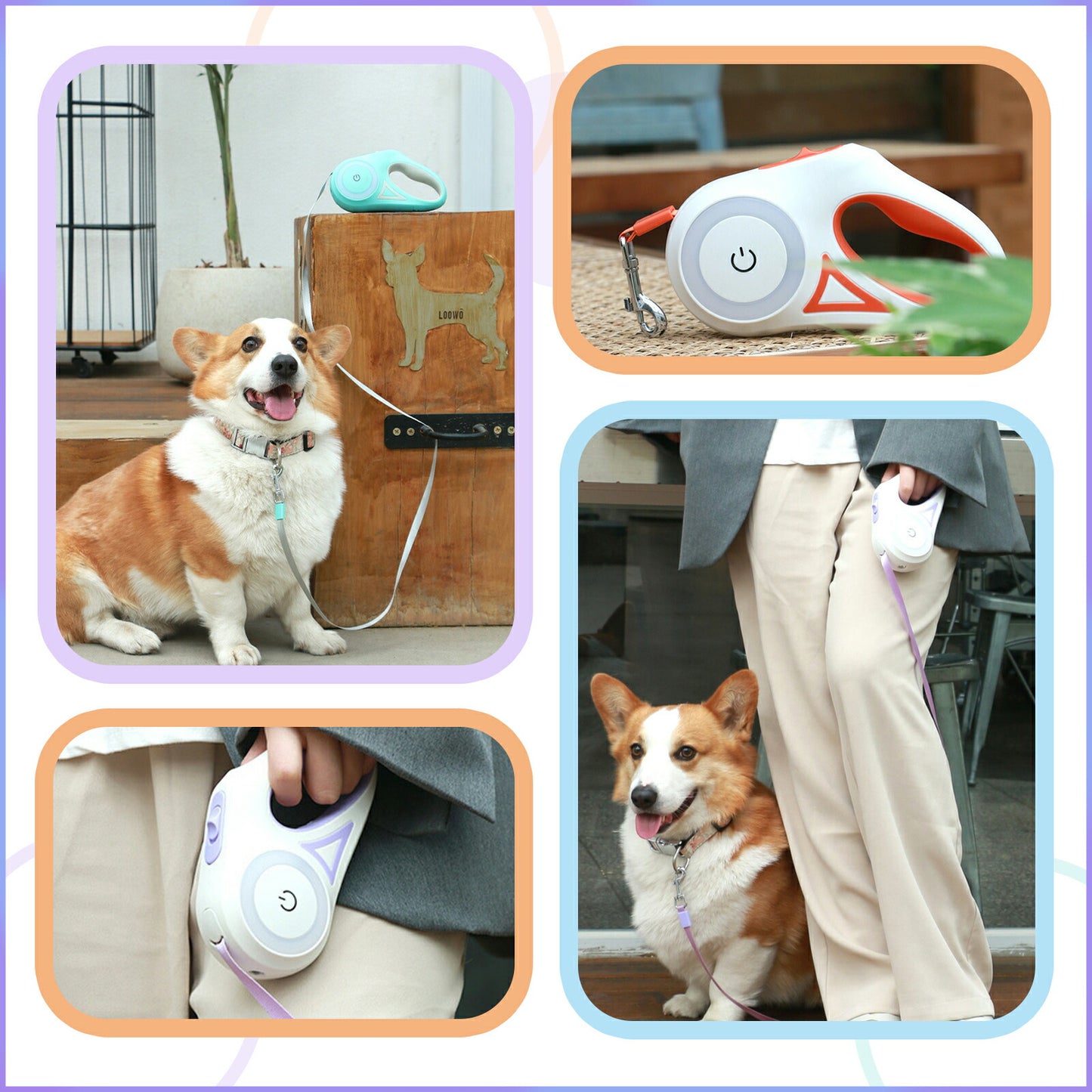 犬用リード 3m/5m 自動 巻き取り式伸縮リード LEDライト TRD