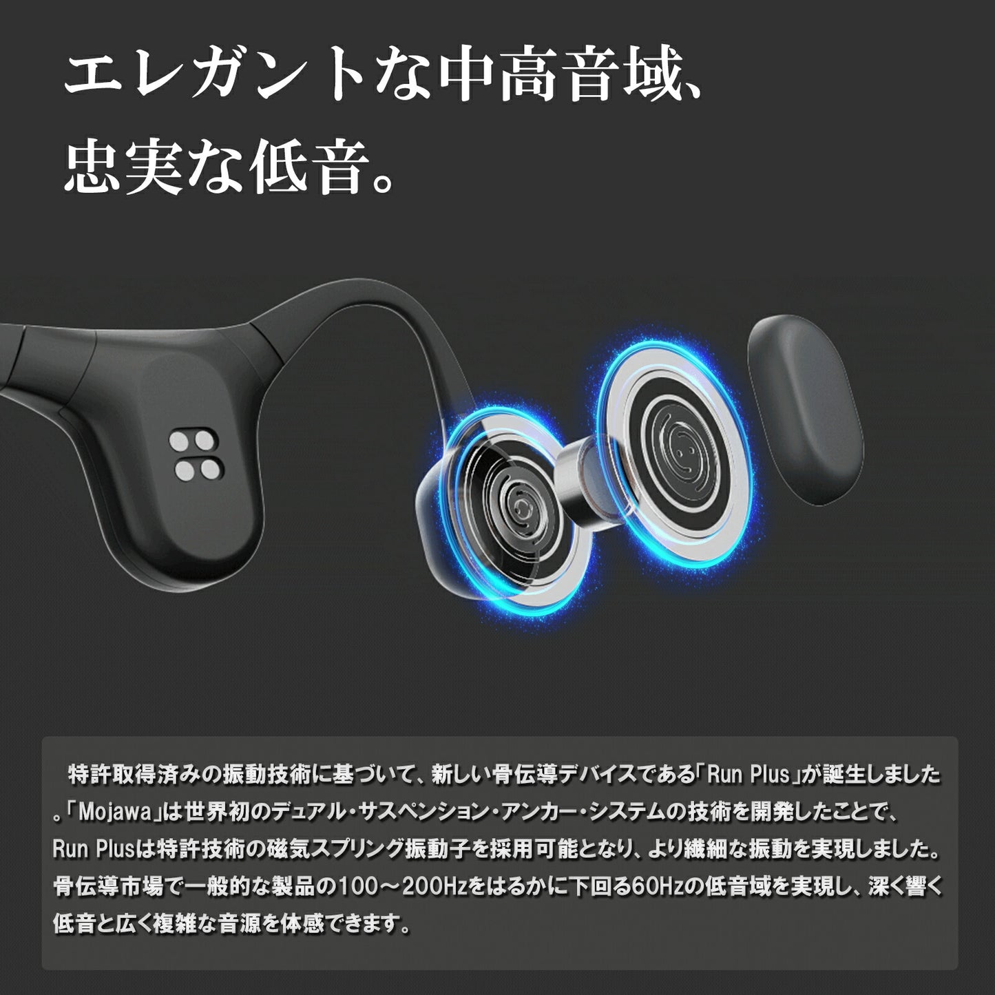 MOJAWA Run Plus Bone Conduction Earphones, Bluetooth, Earphones that do not block your ears, 8 hours of continuous use, Bone Conduction, Wireless Earphones, Bone Conduction Headphones, Glasses Compatible, Underwater Use, TRD