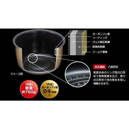 HITACHI Pressure Steam IH Rice Cooker Boiling Iron Pot Steamless Fluffy Gozen RZ-W100EM 5.5 cup capacity Jet black