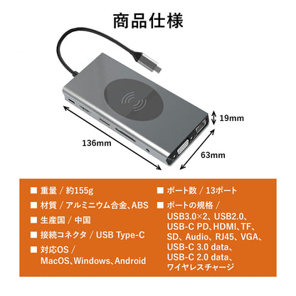 ワイヤレス充電 13in1 USB-Cハブ TRD